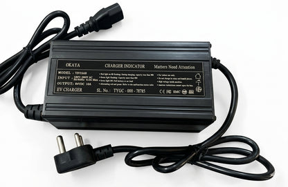 OKAYA 83.95V 10A Li-ion Battery Charger for 72V LFP EV Scooter – IEC 3 Pin Female Connector